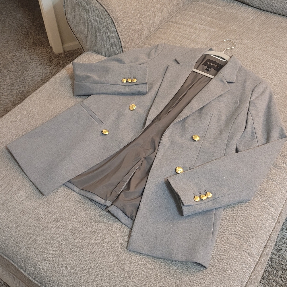 Banana Republic Boyfriend Fit Long Lean Gray Work Career Blazer Size 0 - Picture 3 of 9
